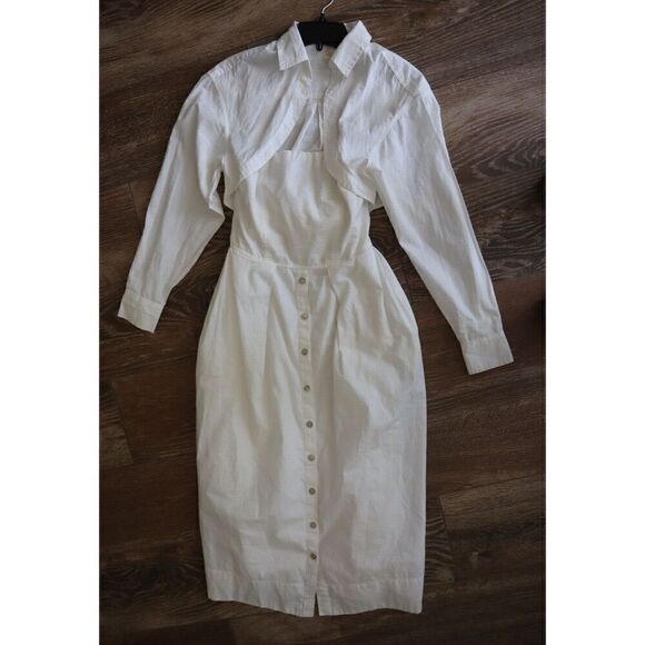 Free People OB1817734 Women's Sz XS White Isley L/S 2-in-1 Cotton Midi Dress - Picture 11 of 15